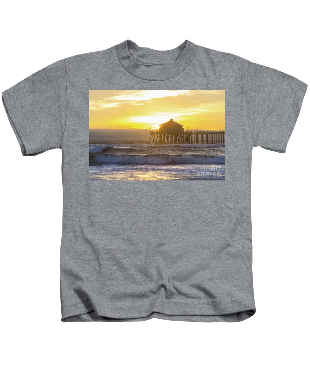Sunset Kids T-Shirt featuring the photograph Huntington Peir 2 by Brandon Bonafede