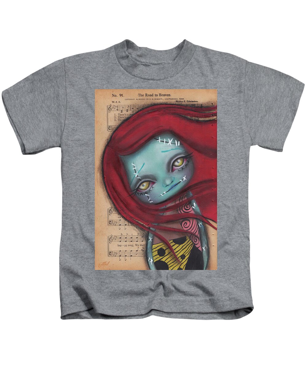 Nightmare Before Christmas Kids T-Shirt featuring the painting I sense there's something in the wind by Abril Andrade