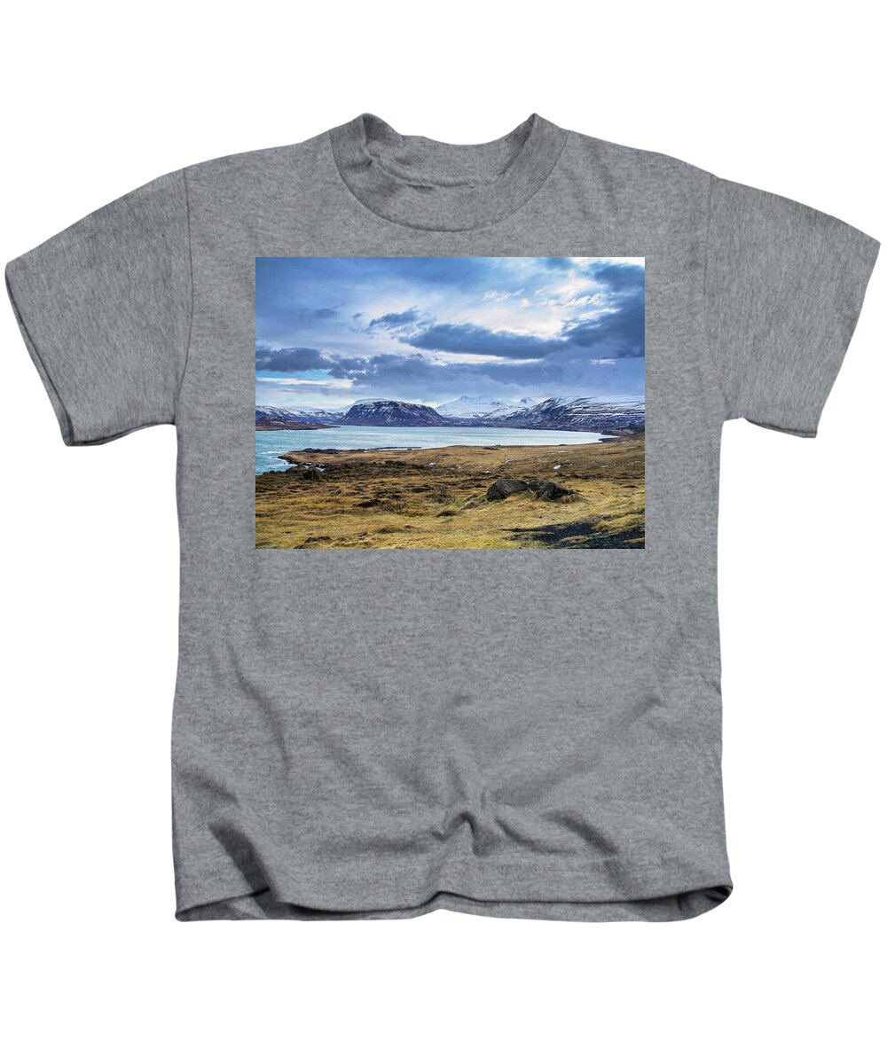 Hvalfjörður Kids T-Shirt featuring the photograph Icelandic Blues by Geoff Smith