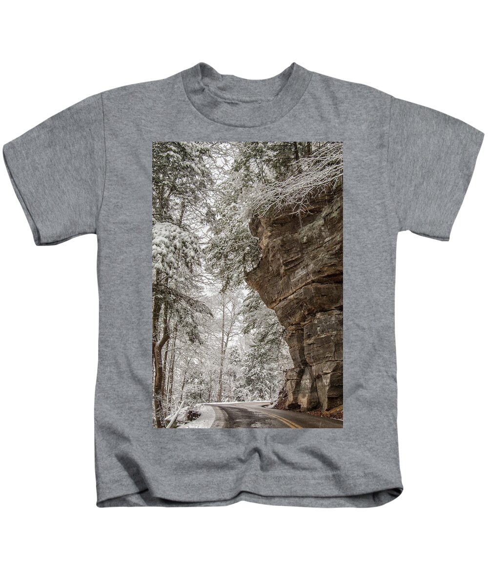 Elliott County Kentucky Kids T-Shirt featuring the photograph Icy Canyon Road by Randall Evans