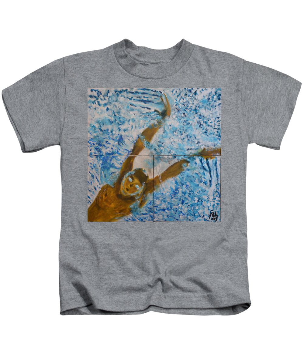 Blue Kids T-Shirt featuring the painting Immersed by Bachmors Artist