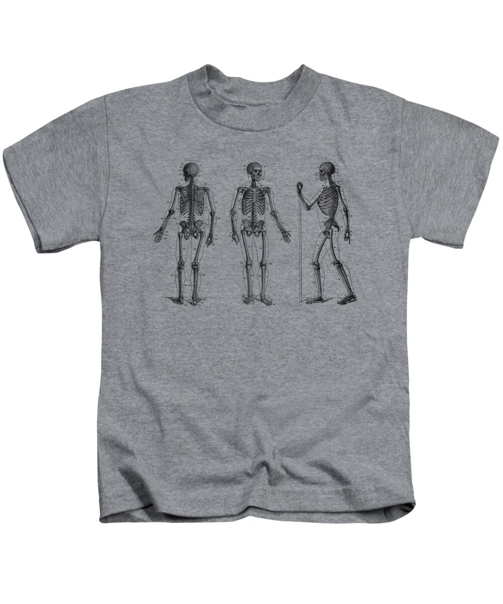 Skeleton Kids T-Shirt featuring the drawing In Motion Skeletal Diagram - Vintage Anatomy Print by Vintage Anatomy Prints