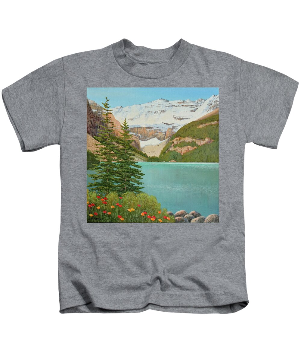 Jake Vandenbrink Kids T-Shirt featuring the painting In The Mountain Air by Jake Vandenbrink