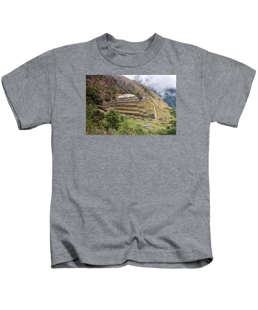 Inca Terraces Kids T-Shirt featuring the photograph Inca Ruins and Terraces by Aivar Mikko