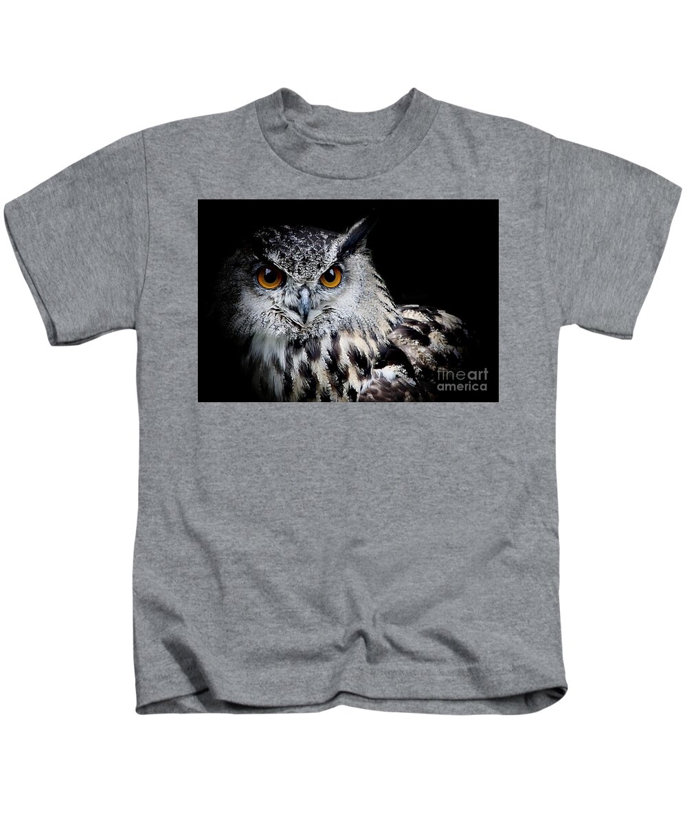 Eagle Owl Kids T-Shirt featuring the photograph Intensity by Clare Bevan