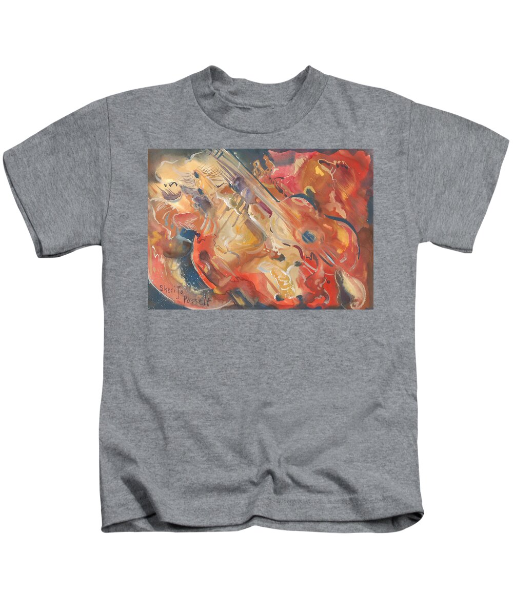 Intimate Guitar Kids T-Shirt featuring the painting Intimate Guitar by Sheri Jo Posselt