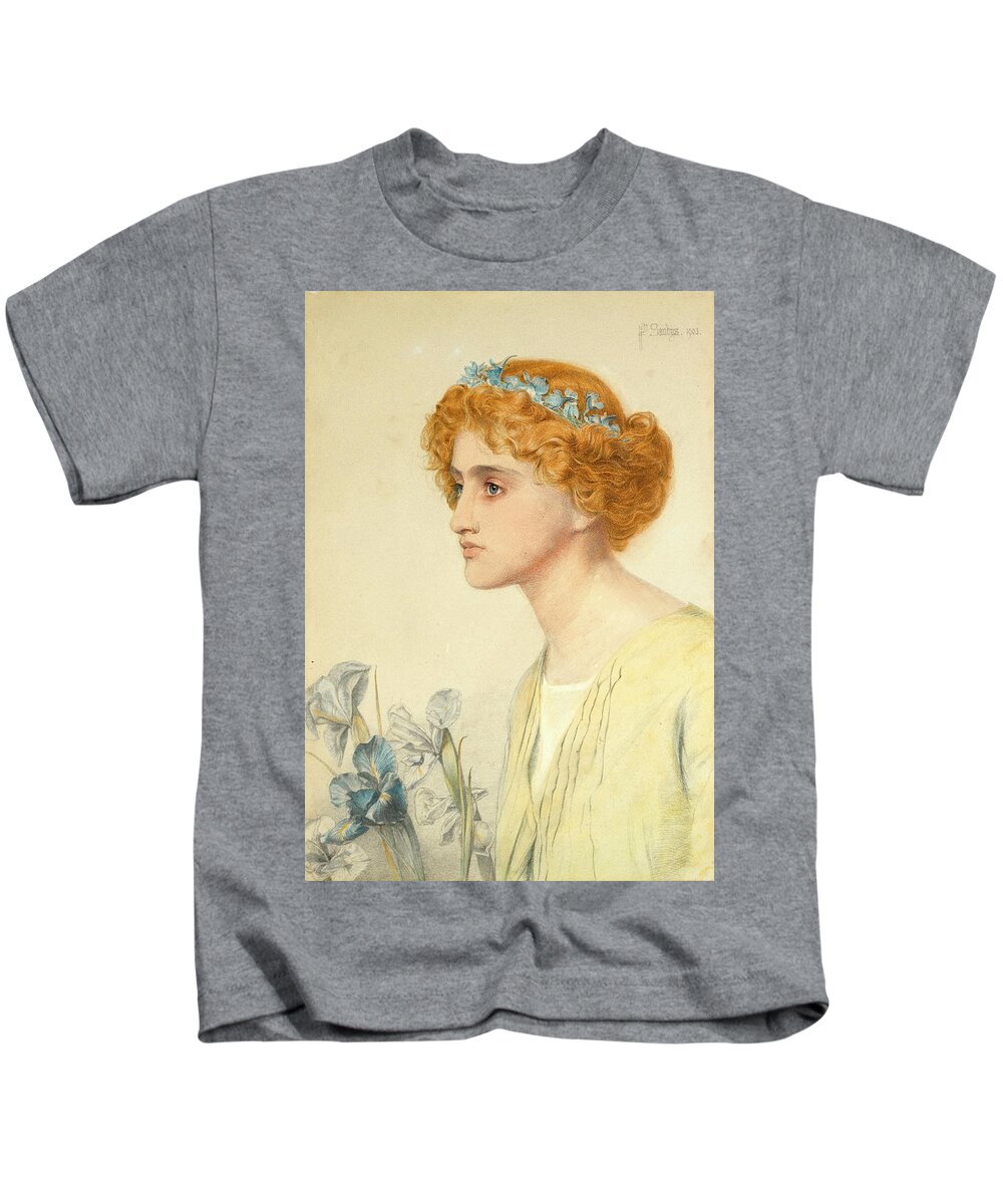 Frederick Sandys Kids T-Shirt featuring the drawing Iris by Frederick Sandys