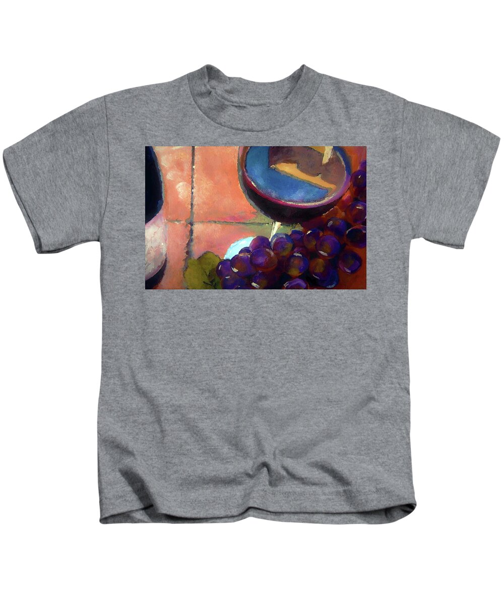 Italian Kids T-Shirt featuring the painting Italian Tile and Fine Wine by Lisa Kaiser