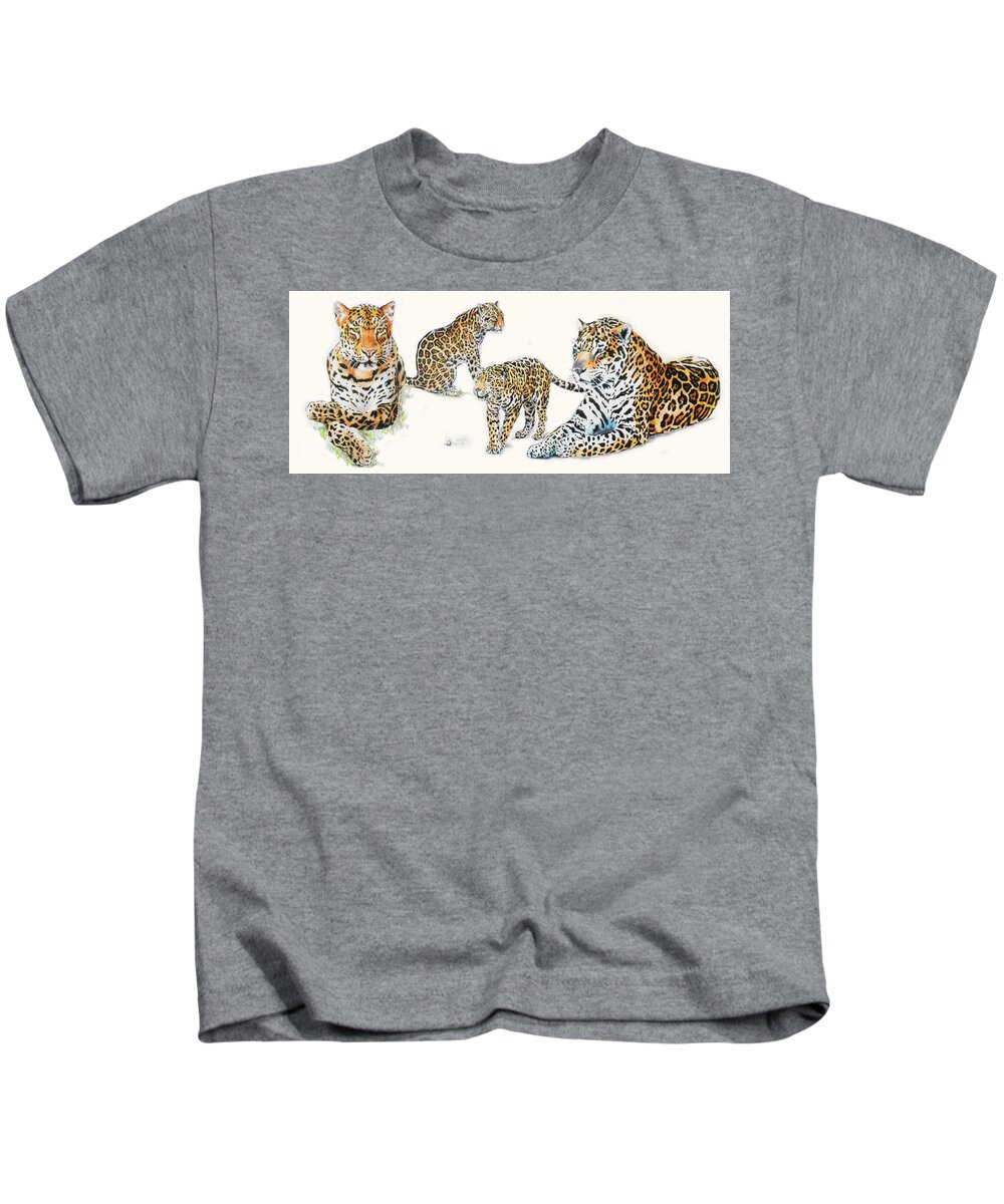Big Cat Kids T-Shirt featuring the mixed media Jaguar Wrap by Barbara Keith