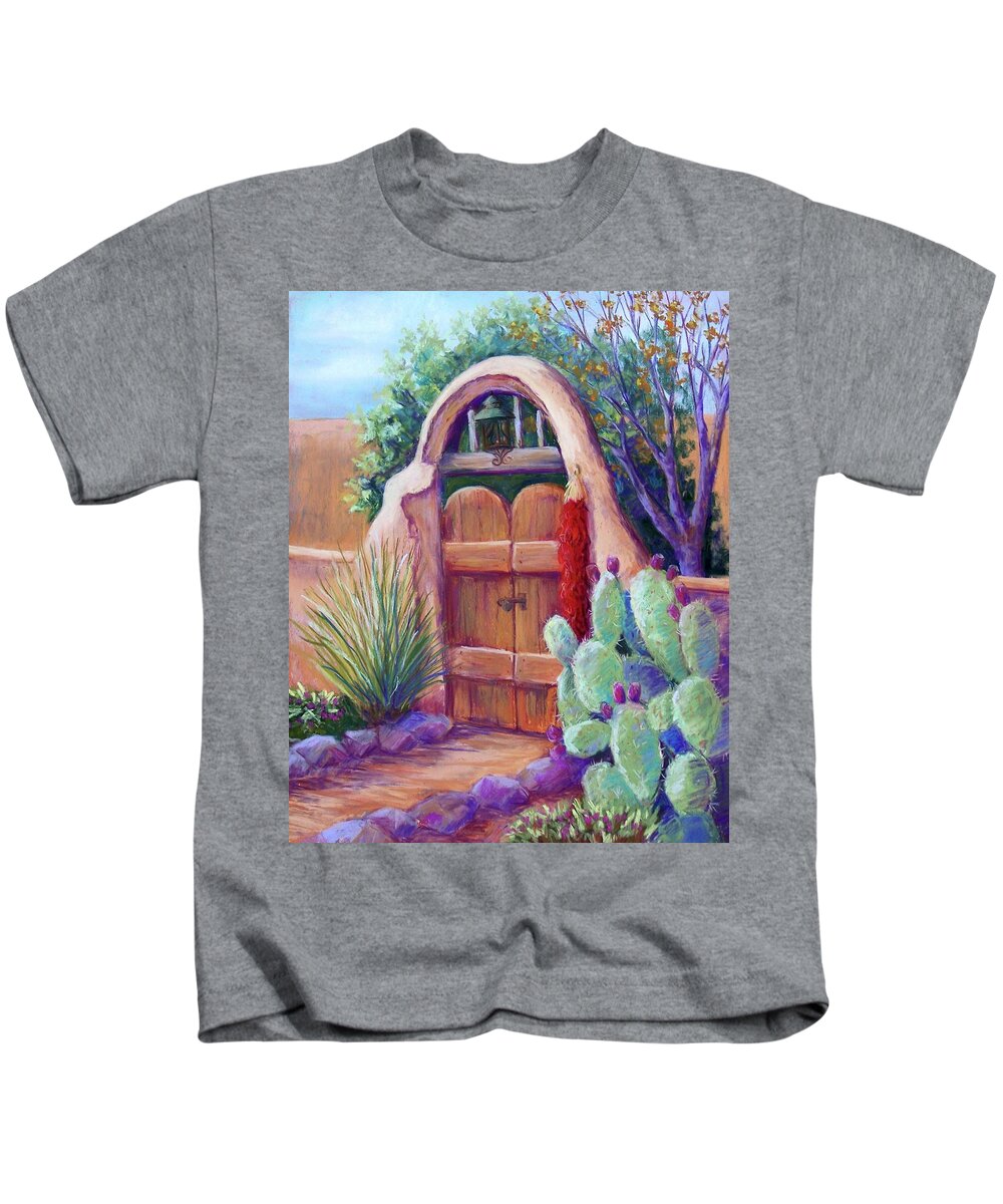 New Mexico Landscapes Kids T-Shirt featuring the pastel Josefina's Gate by Candy Mayer