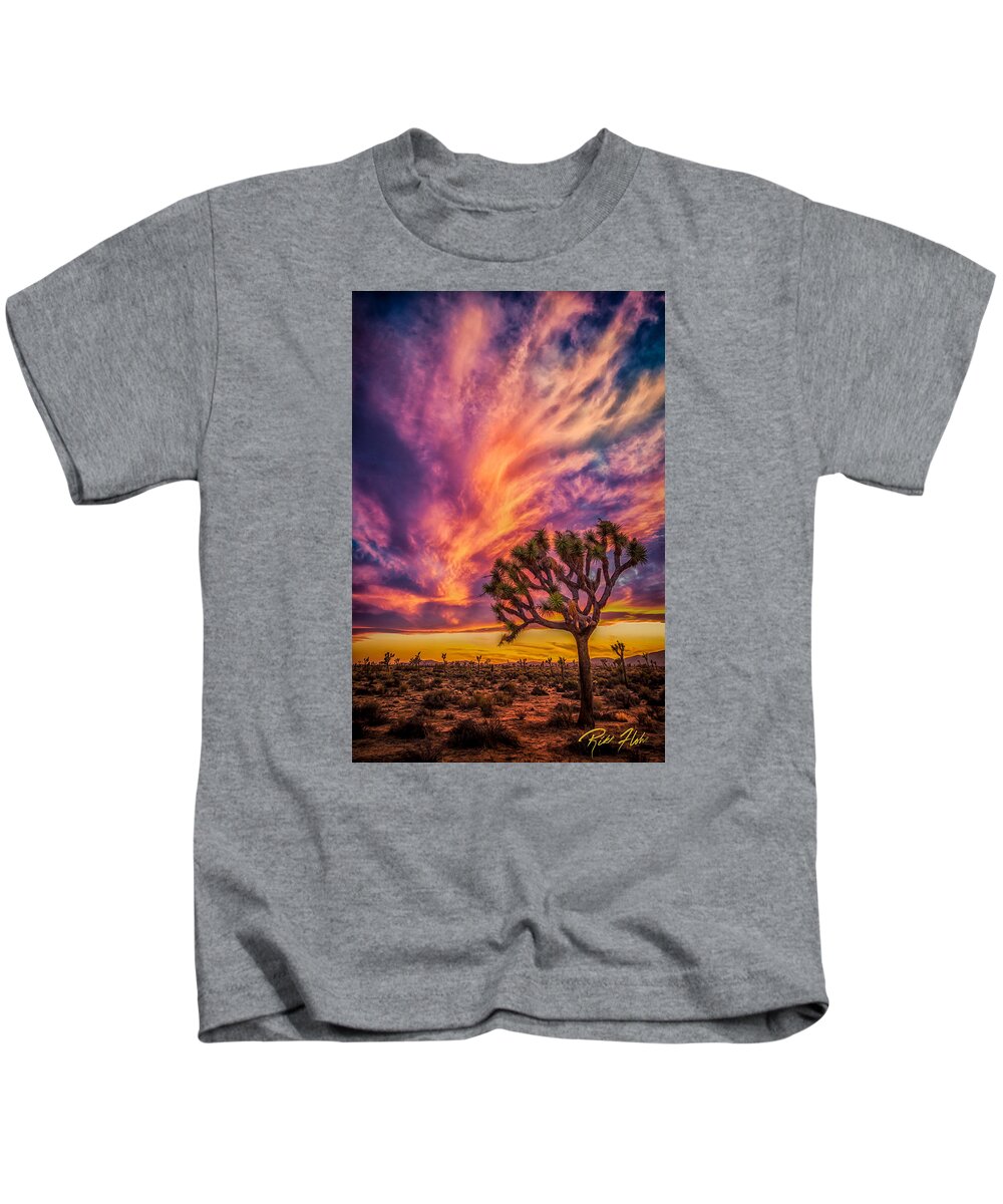 Joshua Tree Kids T-Shirt featuring the photograph Joshua Tree in the Glowing Swirls by Rikk Flohr
