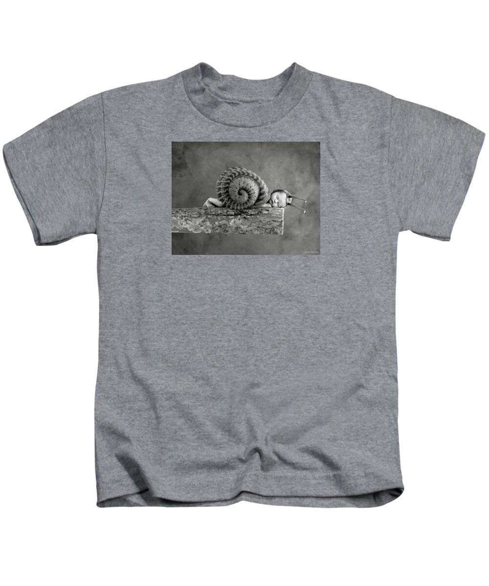 Black And White Kids T-Shirt featuring the photograph Julia Snail by Anne Geddes