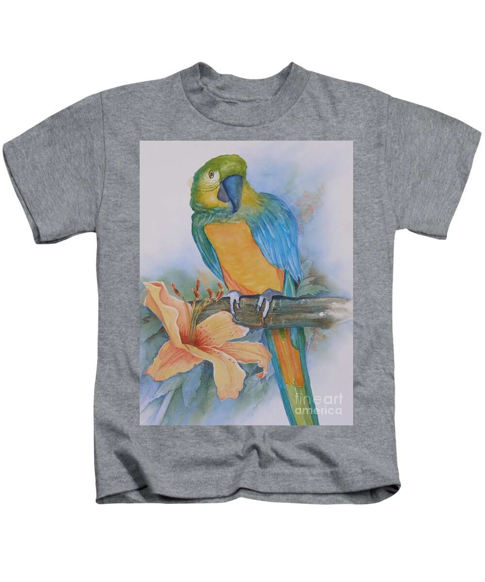 #parrot Kids T-Shirt featuring the painting Just Peachy by Midge Pippel