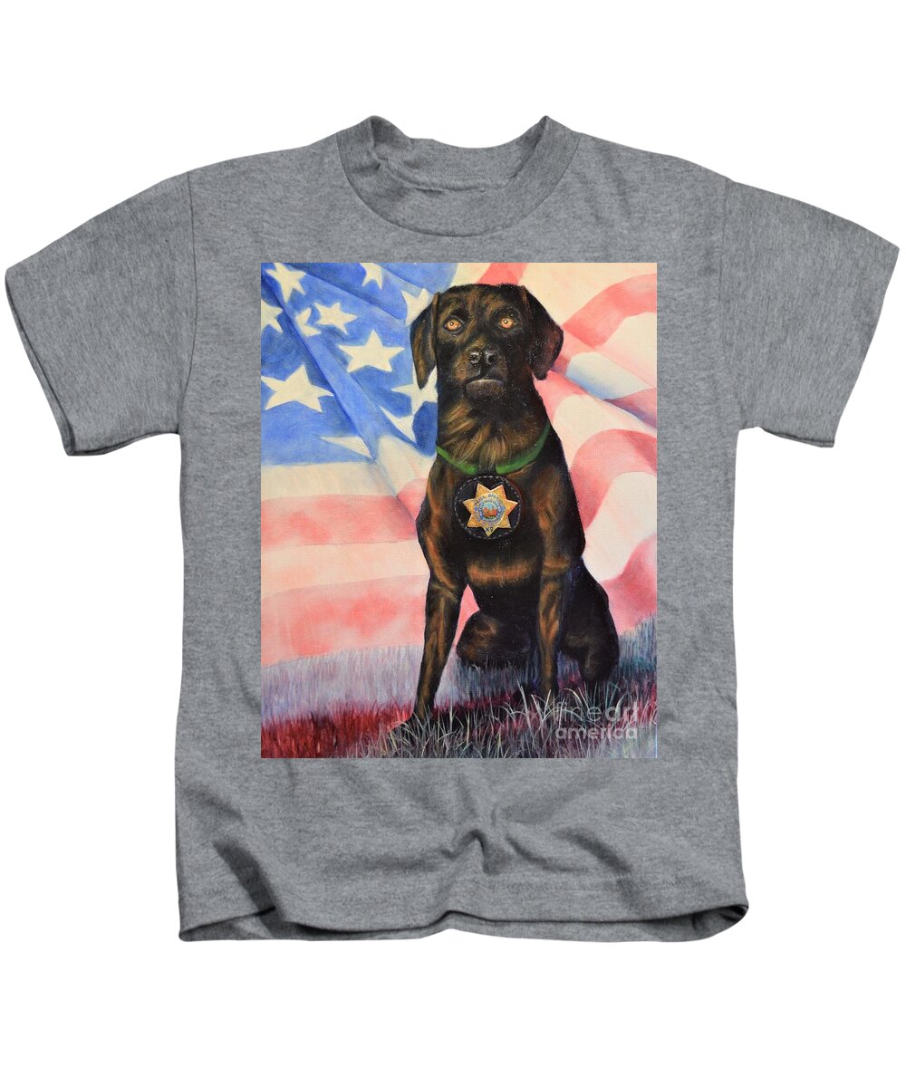 K-9 Kids T-Shirt featuring the painting K-9 Officer Rodney by Sherry Strong
