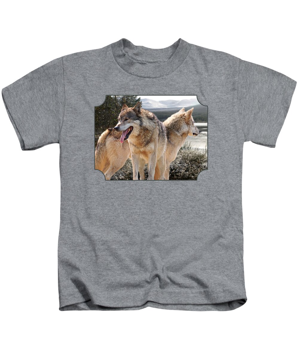 Wolf Kids T-Shirt featuring the photograph Keeping Watch - Pair of Wolves by Gill Billington