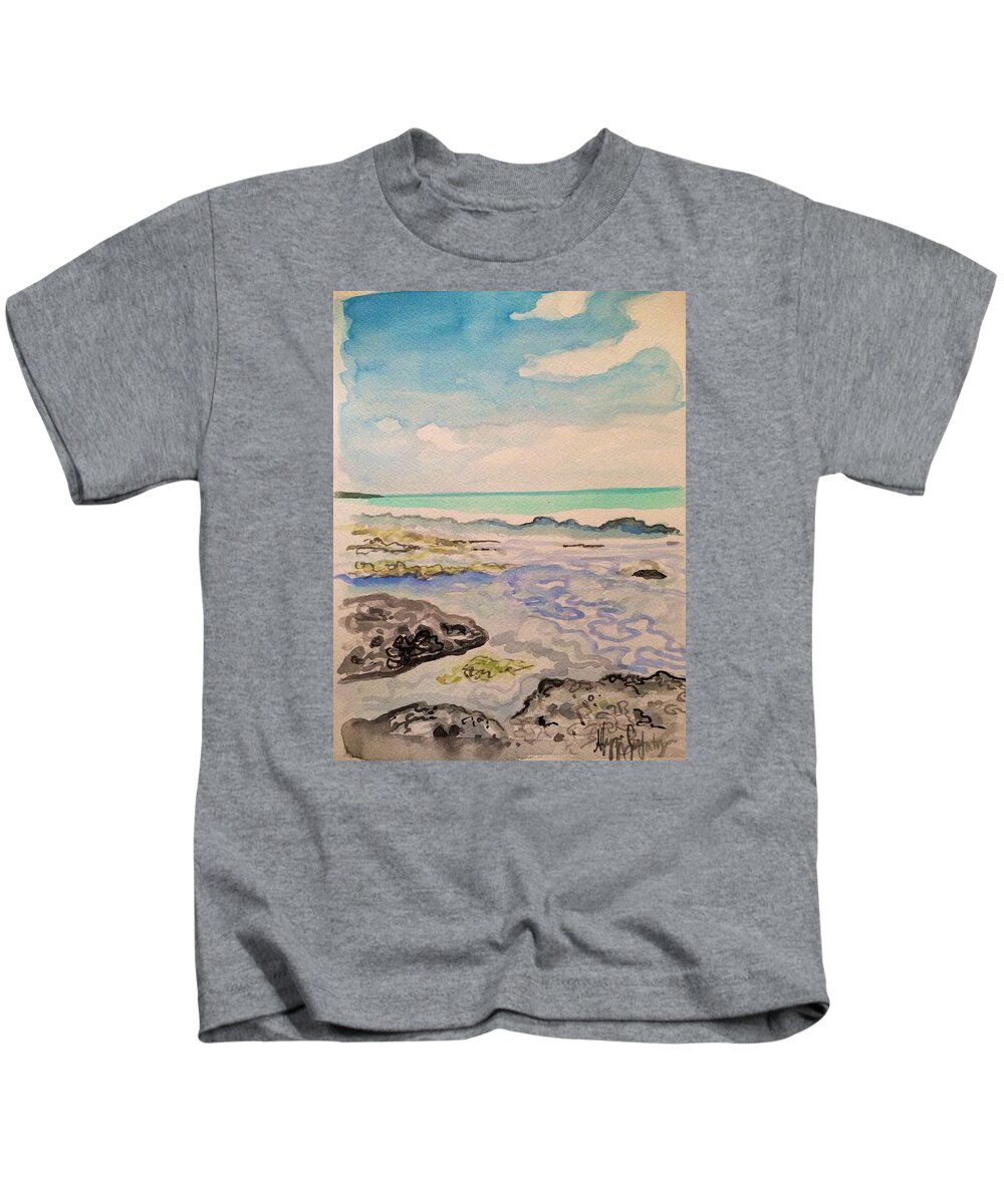 Aqua Water Key Largo Florida Keys Tropical Coastal Beach House Kids T-Shirt featuring the painting Key Largo Limestone Pools by Maggii Sarfaty