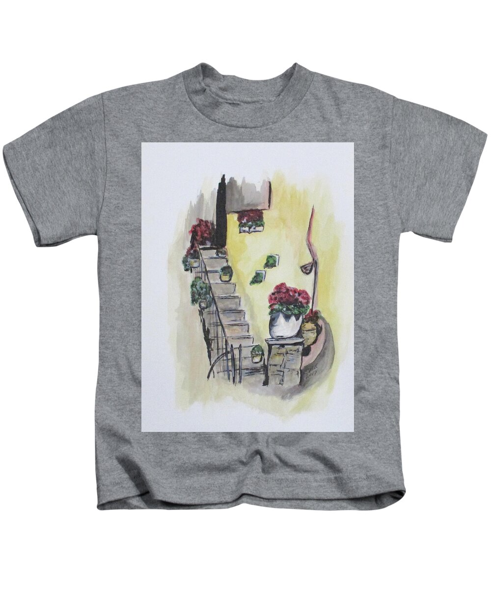 Water Colors Kids T-Shirt featuring the painting Kimberly's Castellabate Flowers by Clyde J Kell
