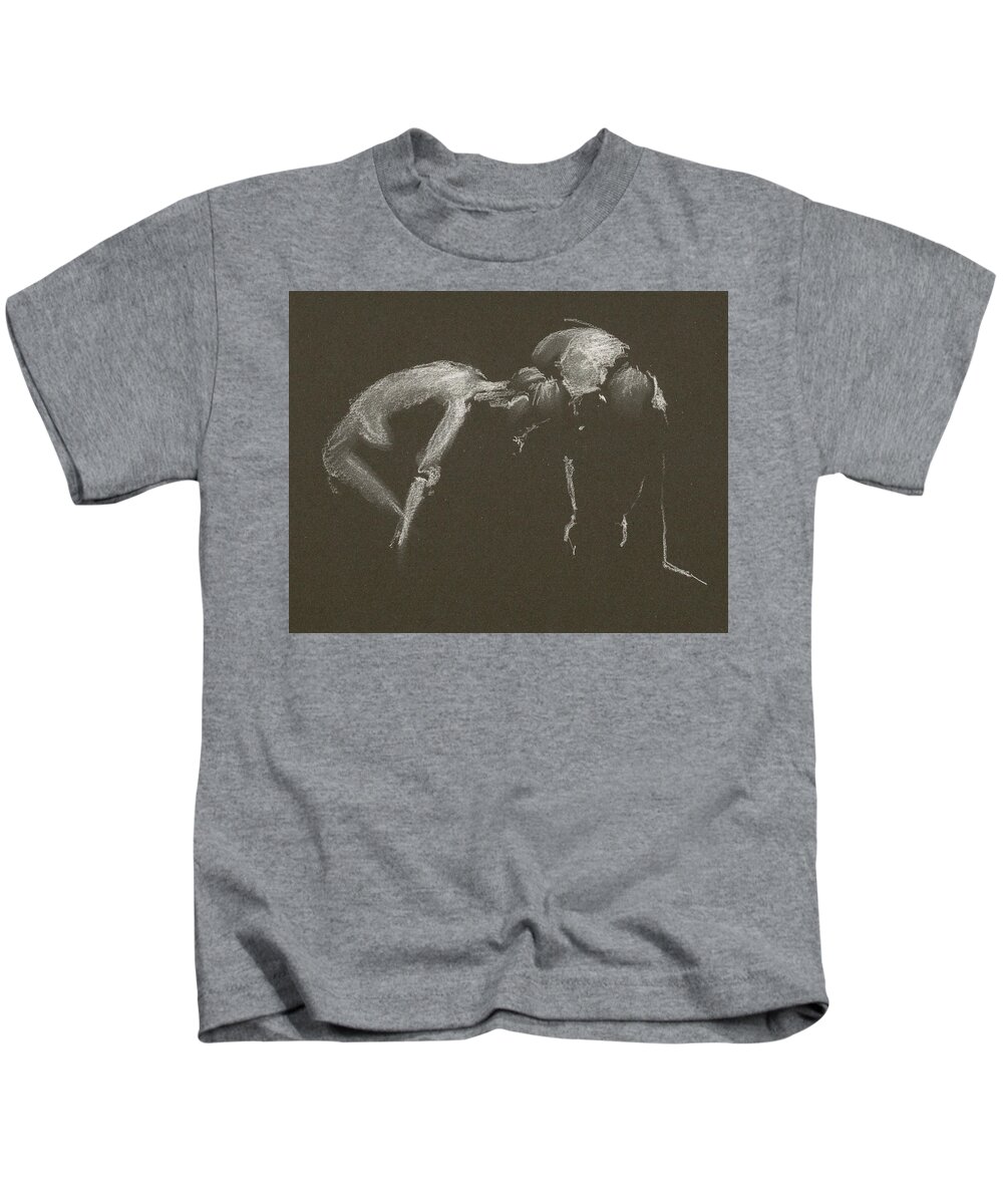 Figure Drawing Kids T-Shirt featuring the drawing Kroki 2015 04 25 _1 Figure Drawing White Chalk by Marica Ohlsson