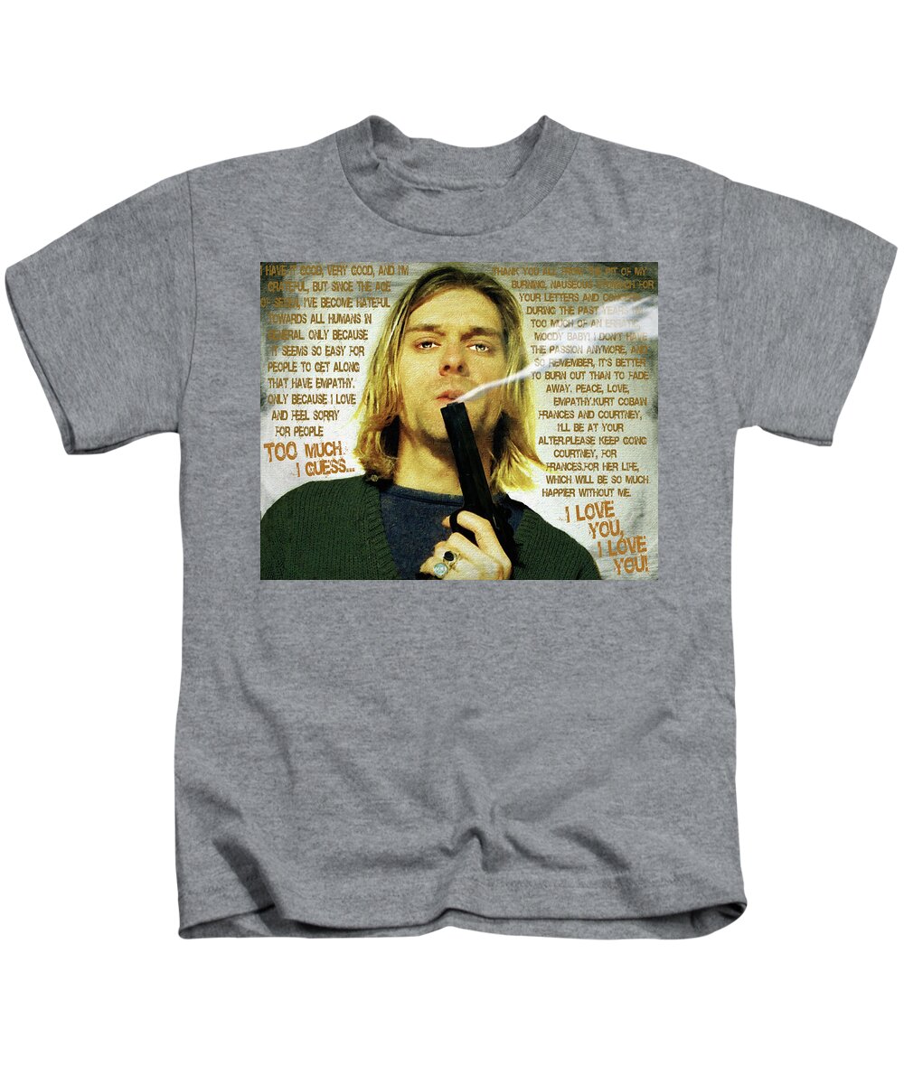 Kurt Cobain Nirvana With Gun And Suicide Note Painting Kids Shirt by Tony Rubino - Pixels
