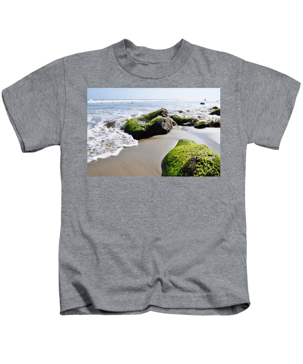 La Piedra State Beach Kids T-Shirt featuring the photograph La Piedra Shore Malibu by Kyle Hanson