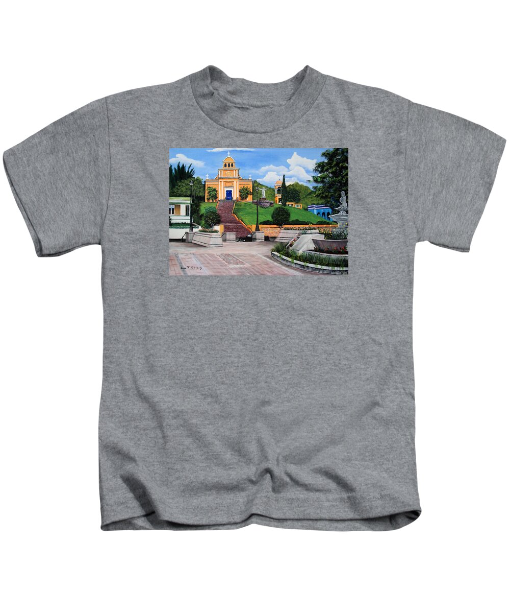 La Plaza De Moca Kids T-Shirt featuring the painting La Plaza De Moca by Luis F Rodriguez