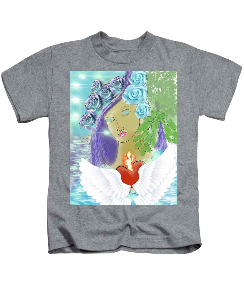 Lady Kids T-Shirt featuring the digital art Lady of Earth and Spirit Blessings by Serenity Studio Art