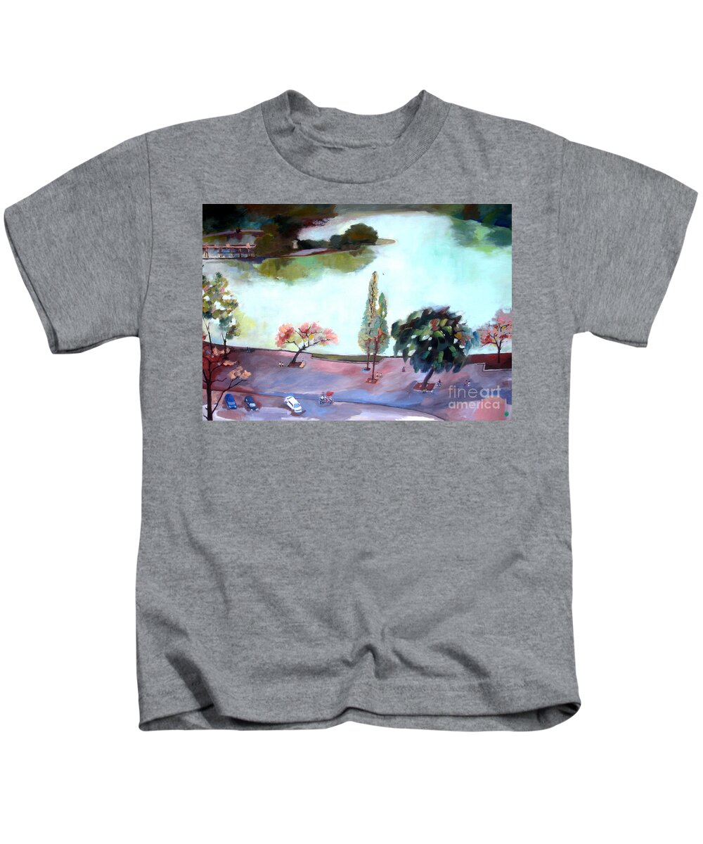 Kids T-Shirt featuring the painting Lake in Hanoi by Kim PARDON