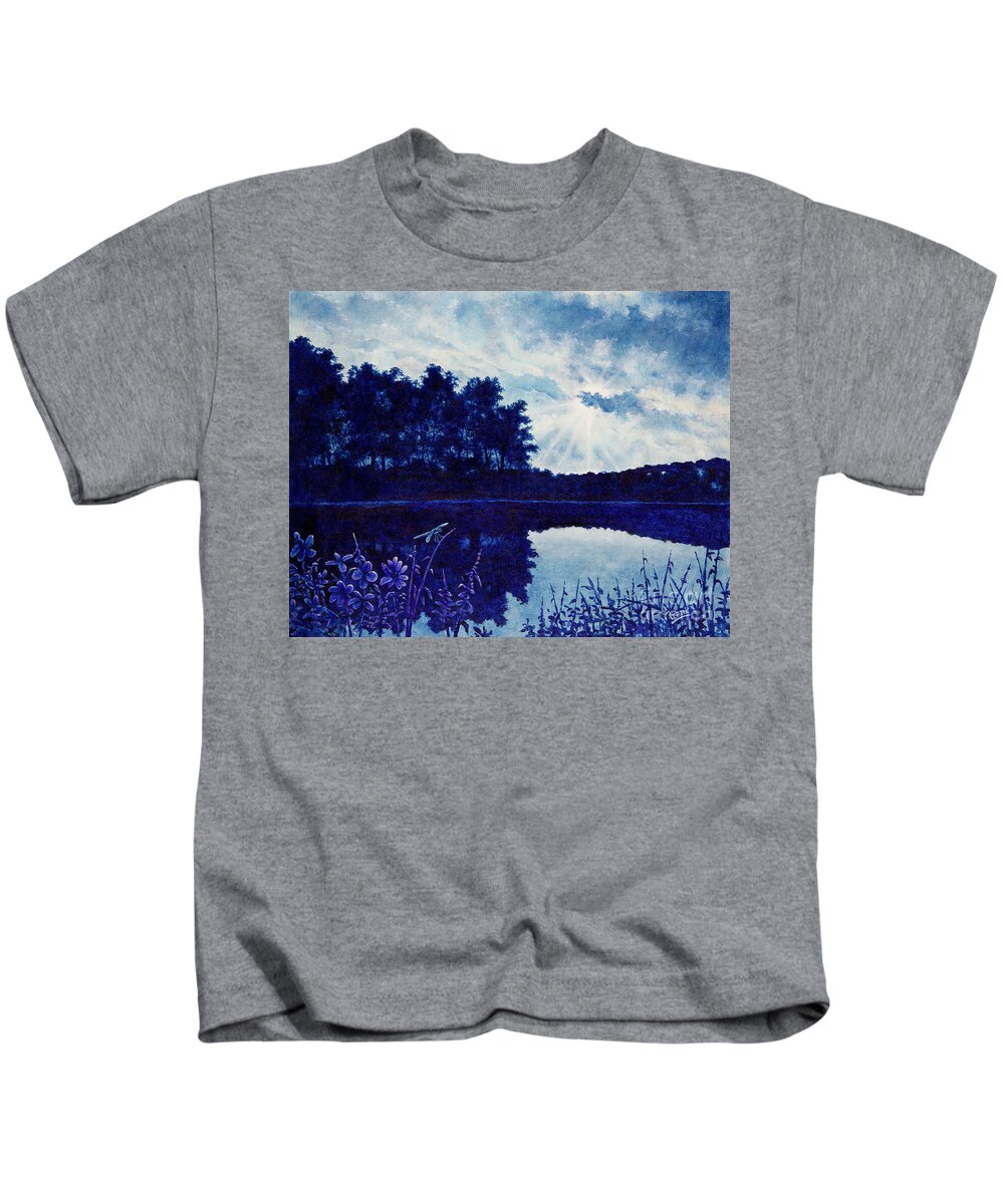 Dragonfly Kids T-Shirt featuring the painting Lake Twilight by Michael Frank