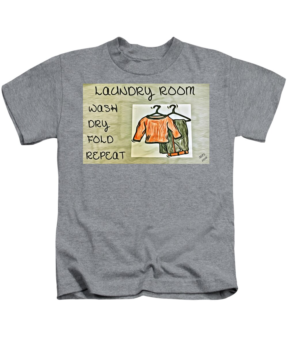 Laundry Room Kids T-Shirt featuring the painting Laundry Room by Marian Lonzetta