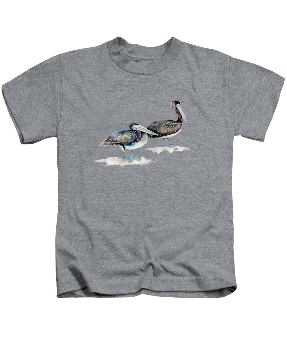Brown Pelican Kids T-Shirt featuring the painting Laurel and Hardy, Brown Pelicans by Amy Kirkpatrick