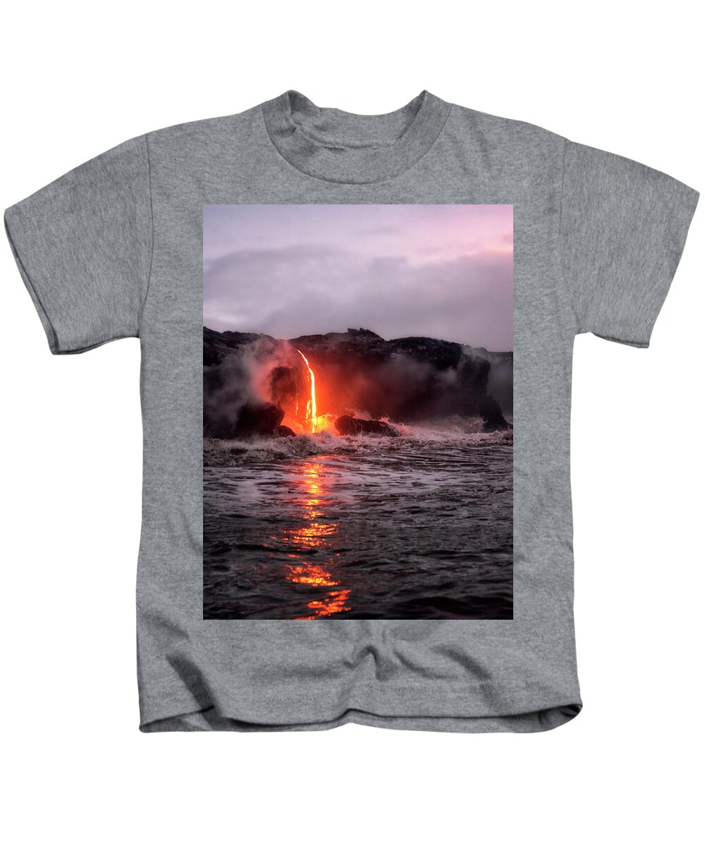 Hawaii Volcanoes National Park Kids T-Shirt featuring the photograph Lava Pour by Nicki Frates