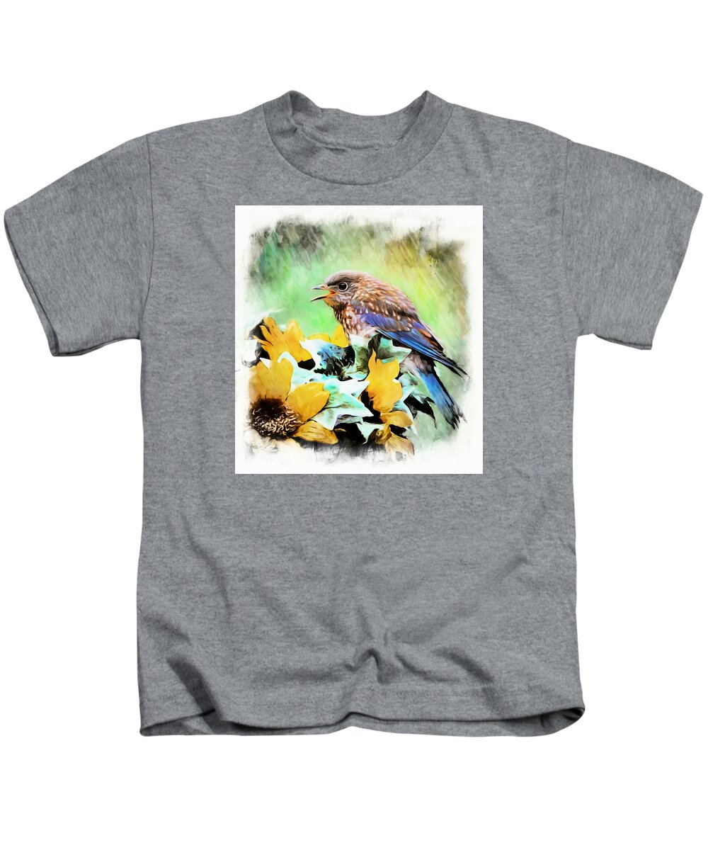 Bluebird Kids T-Shirt featuring the photograph Learning To Sing by Tina LeCour