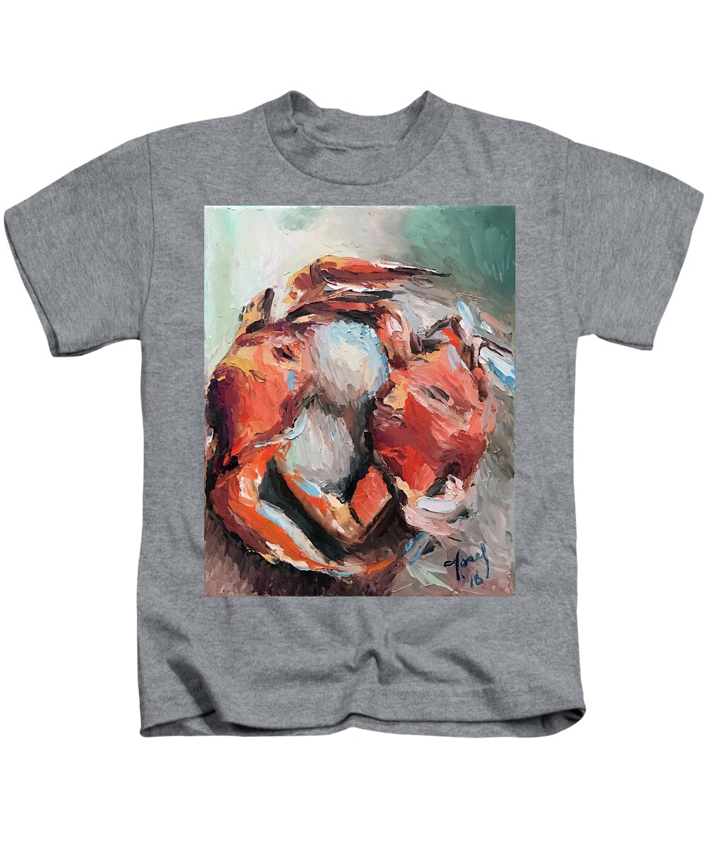 Theartistjosef Kids T-Shirt featuring the painting Let's Eat Crabs by Josef Kelly