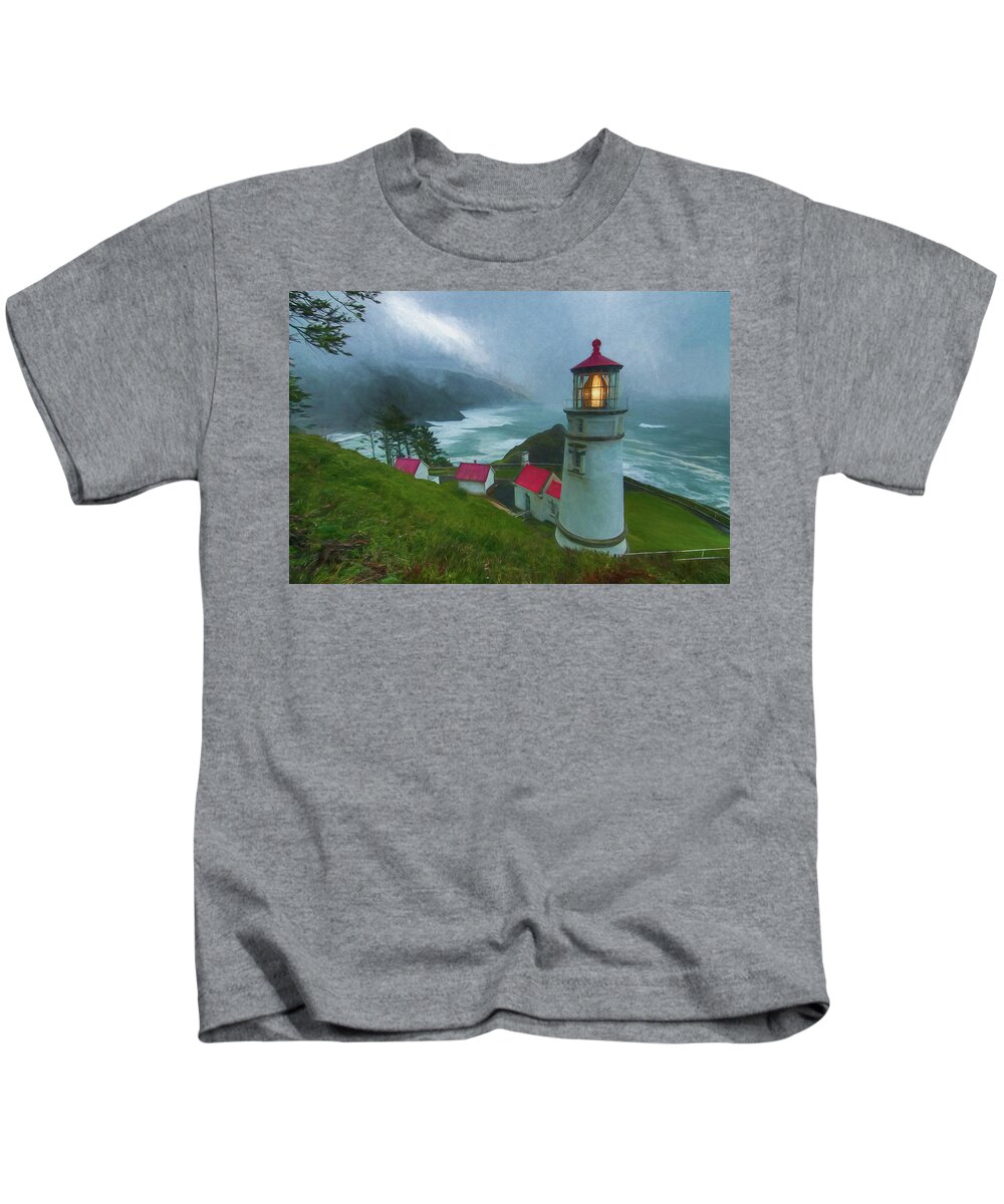 Heceta Head Lighthouse Kids T-Shirt featuring the photograph Lifting Fog by Harold Coleman