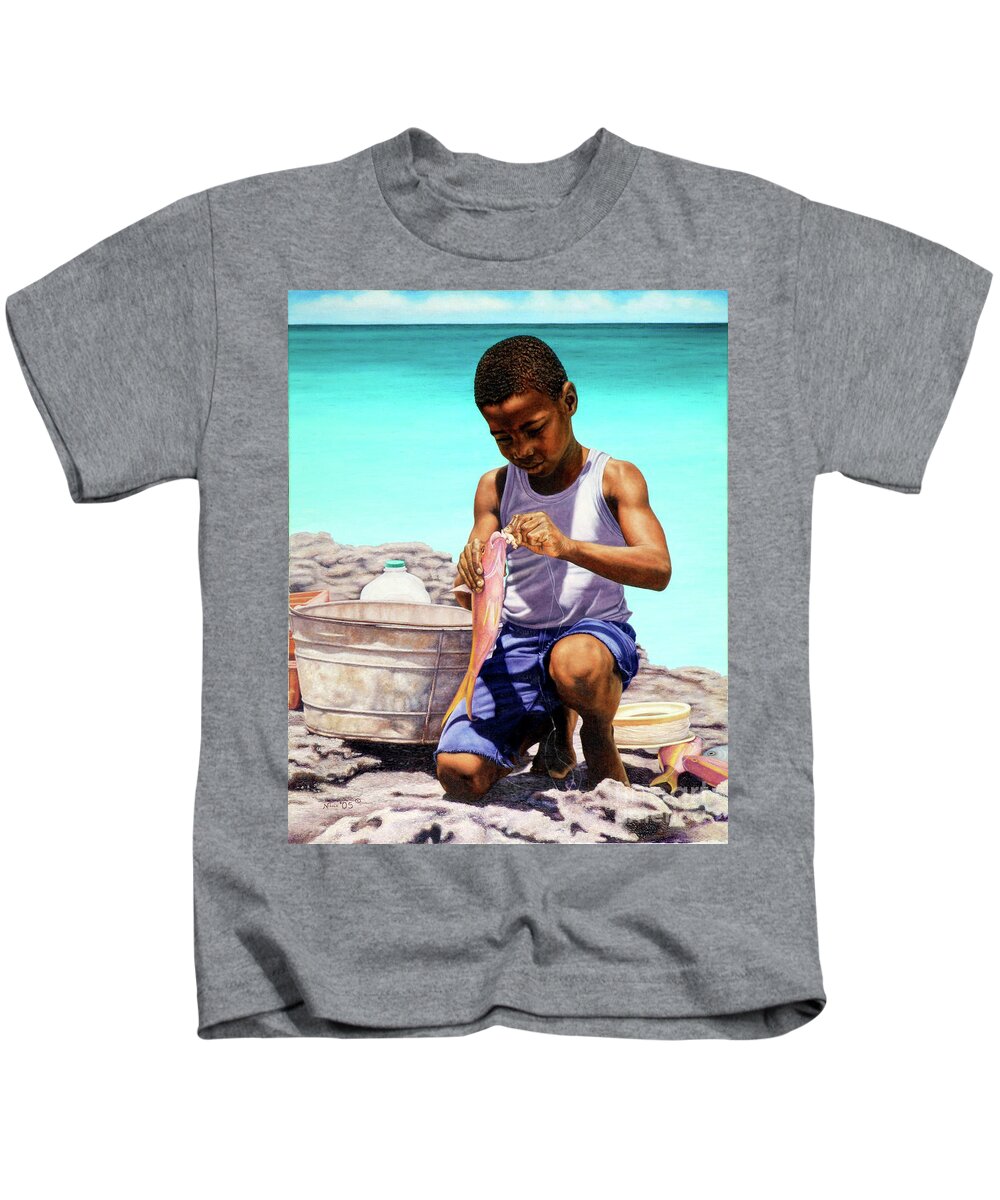 Little Kids T-Shirt featuring the painting Lil Fisherman by Nicole Minnis