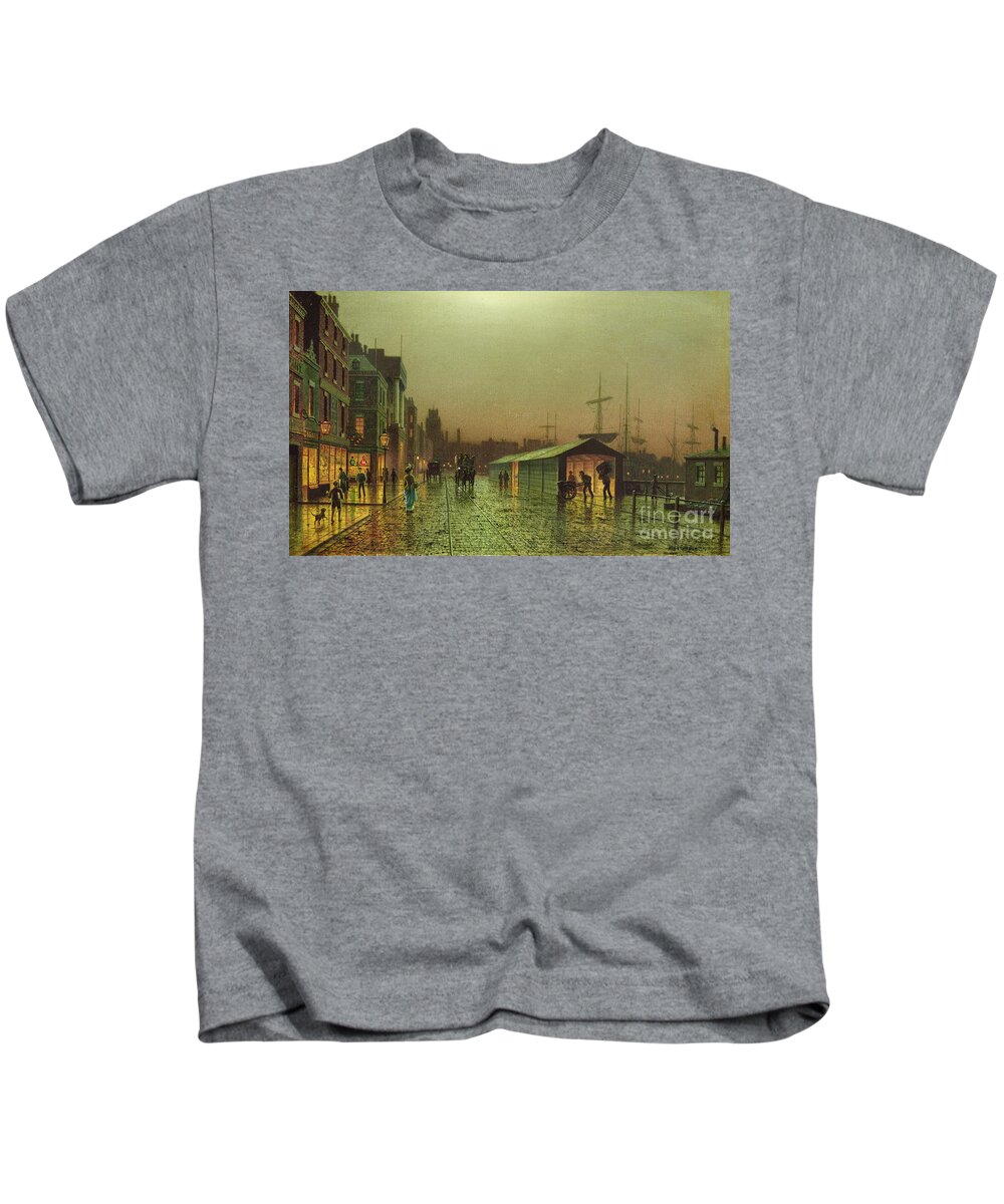 Liverpool Kids T-Shirt featuring the painting Liverpool Docks by John Atkinson Grimshaw by John Atkinson Grimshaw
