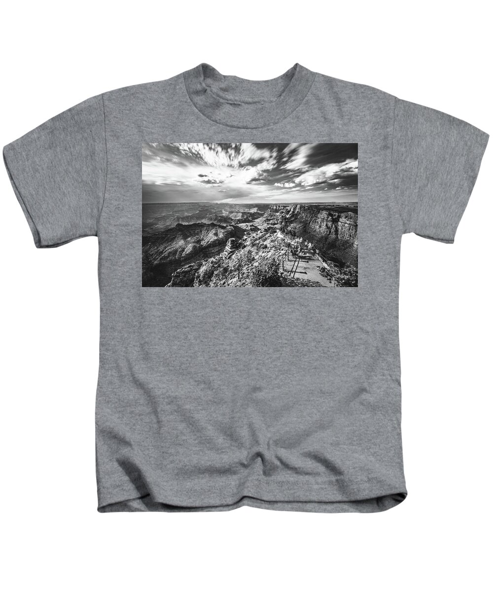 Arizona Kids T-Shirt featuring the photograph Long Exposure From Desert View Tower In Black And White by Mati Krimerman