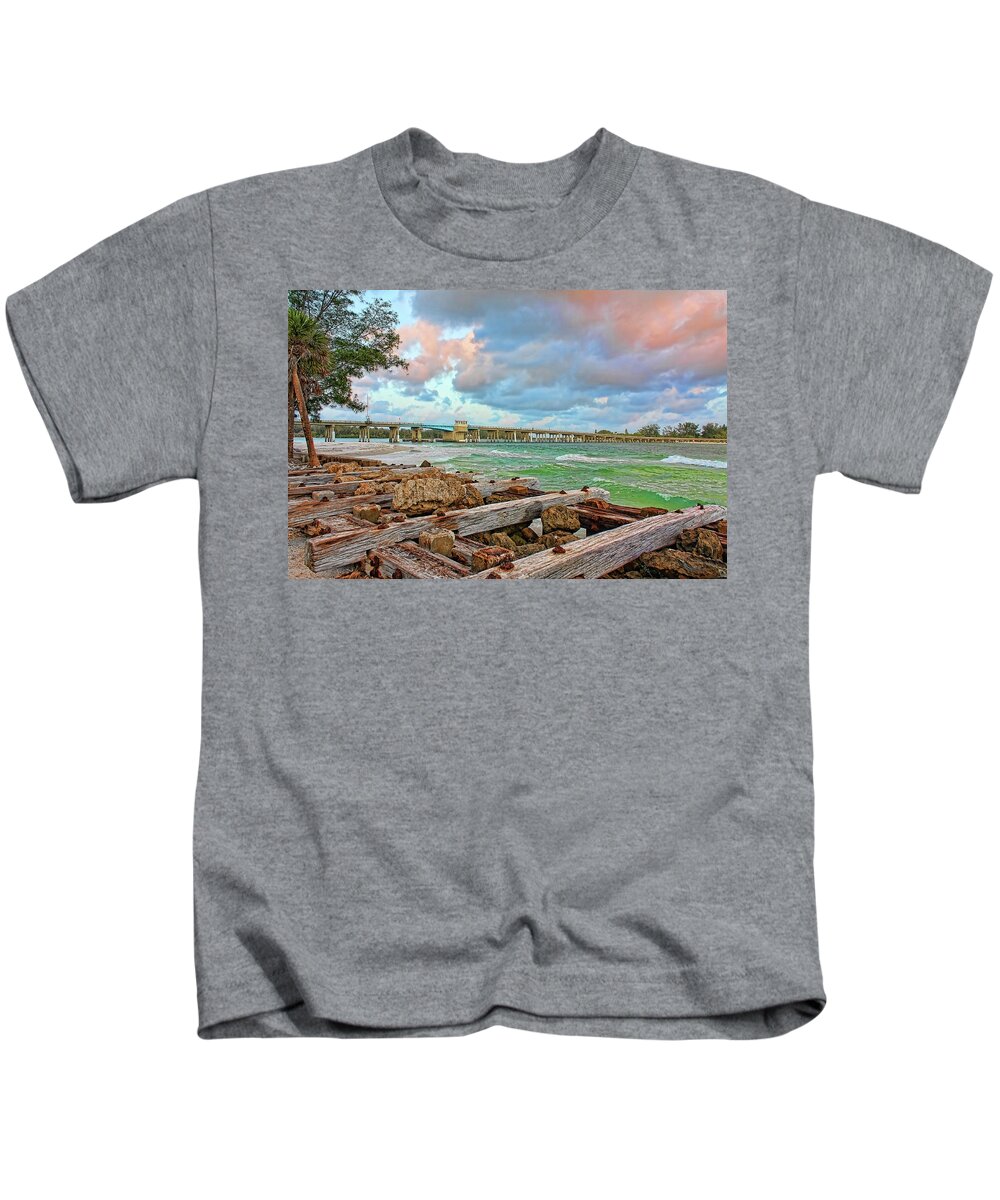 Longboat Kids T-Shirt featuring the photograph Longboat Pass Bridge by HH Photography of Florida
