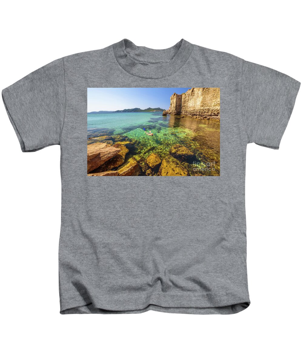 Woman Snorkeling Kids T-Shirt featuring the photograph Looking For Fishes by Benny Marty