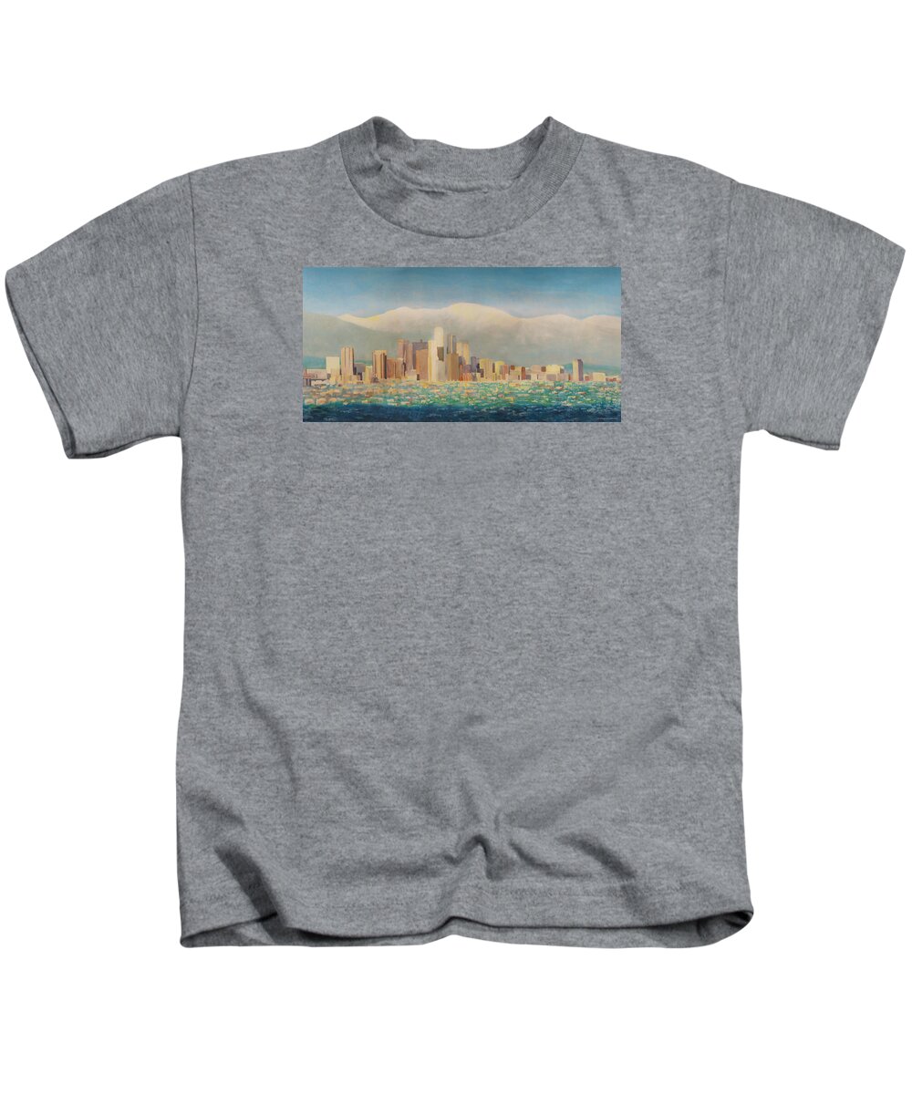 Sunset Kids T-Shirt featuring the painting Los Angeles Sunset by Douglas Castleman