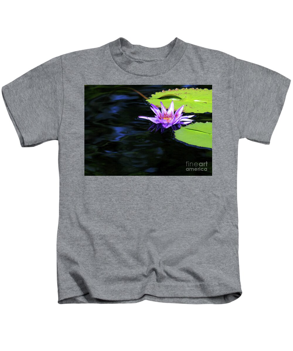 Lotus Kids T-Shirt featuring the photograph Lotus and Dark Water Refection by Paula Guttilla