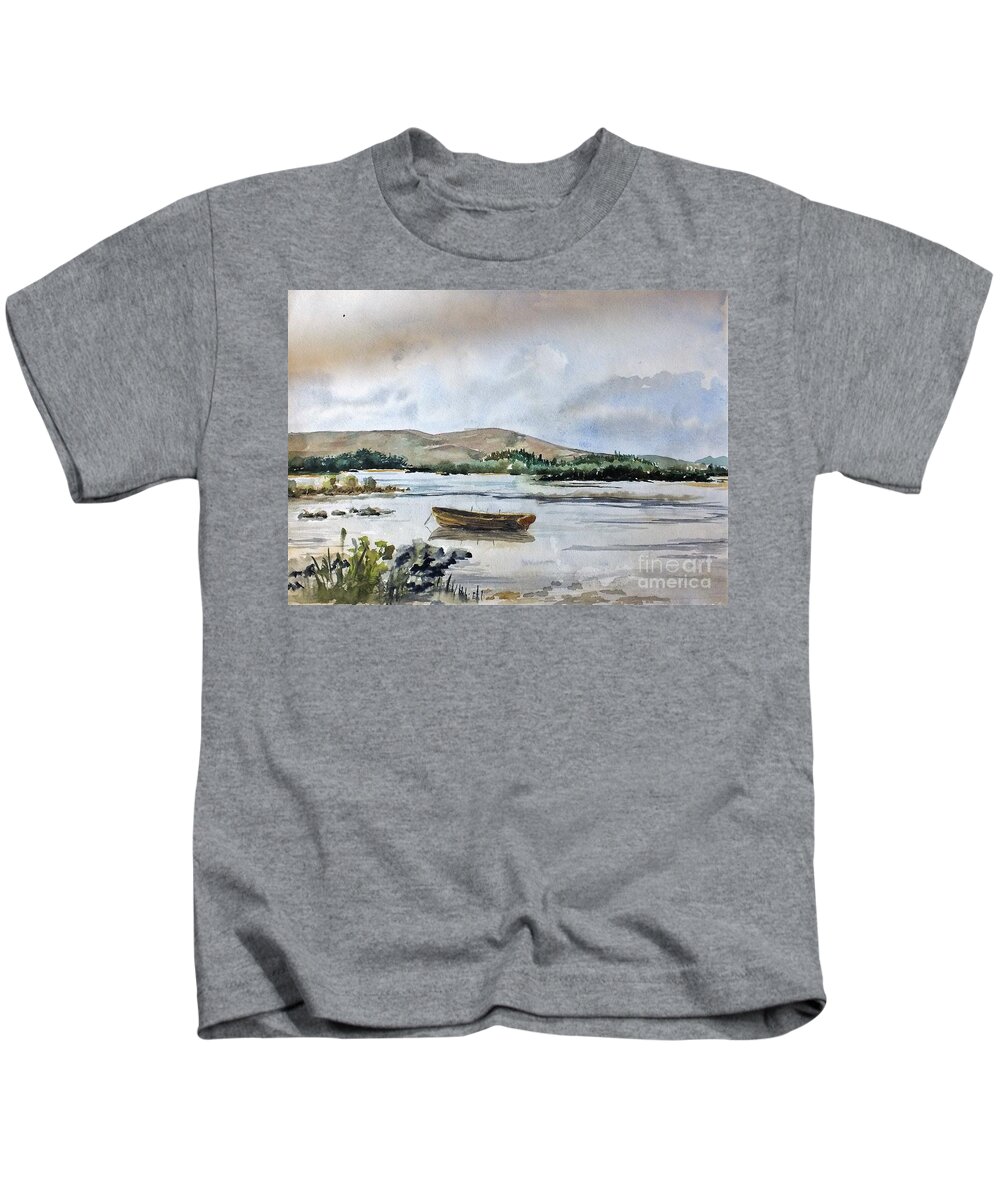 Val Byrne Kids T-Shirt featuring the painting F 797 Lough Ennell, Mullingar by Val Byrne
