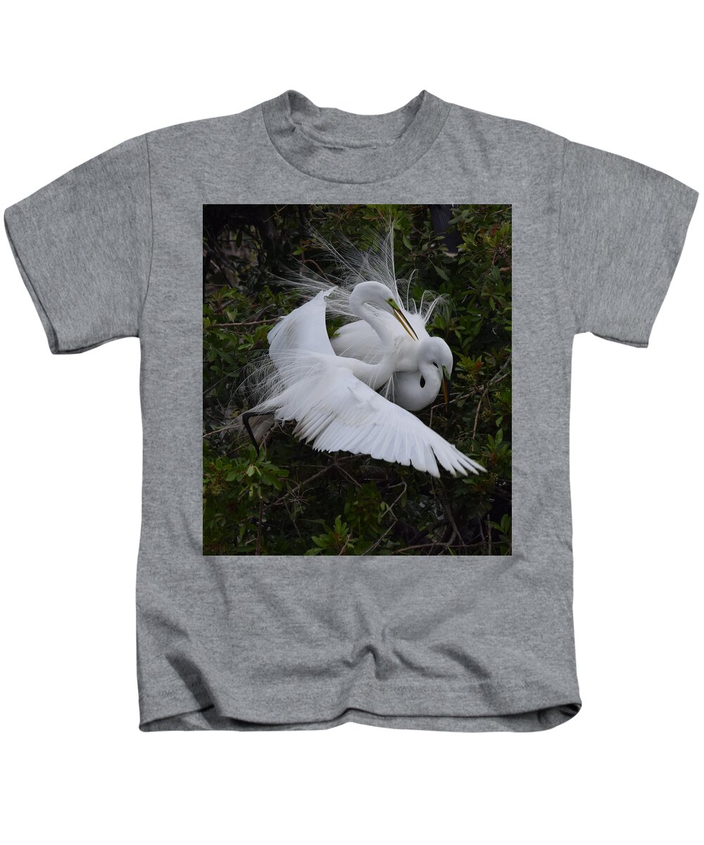 Great Egret Kids T-Shirt featuring the photograph Love is in the air by Jim Bennight
