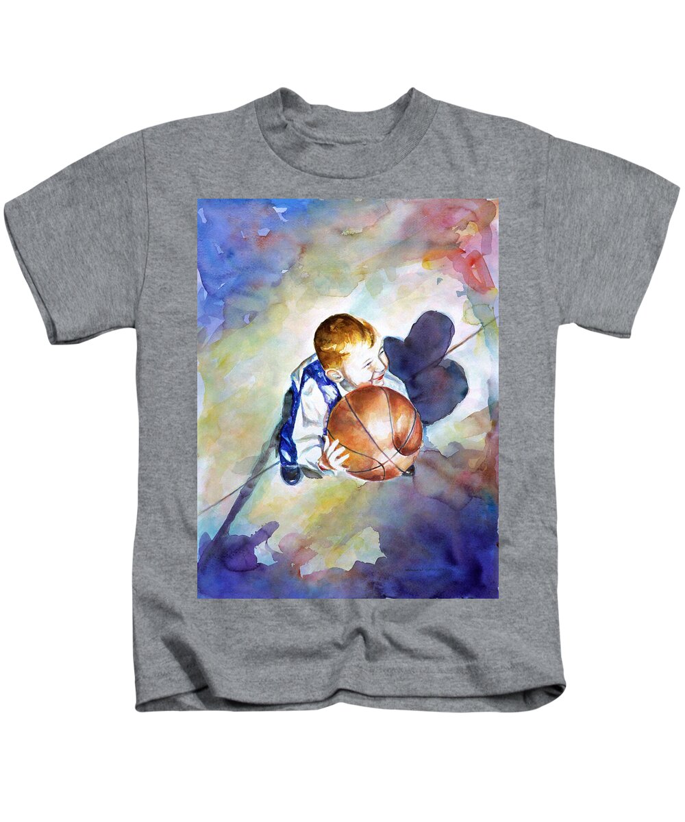 Watercolor Kids T-Shirt featuring the painting Loves the Game by Shannon Grissom
