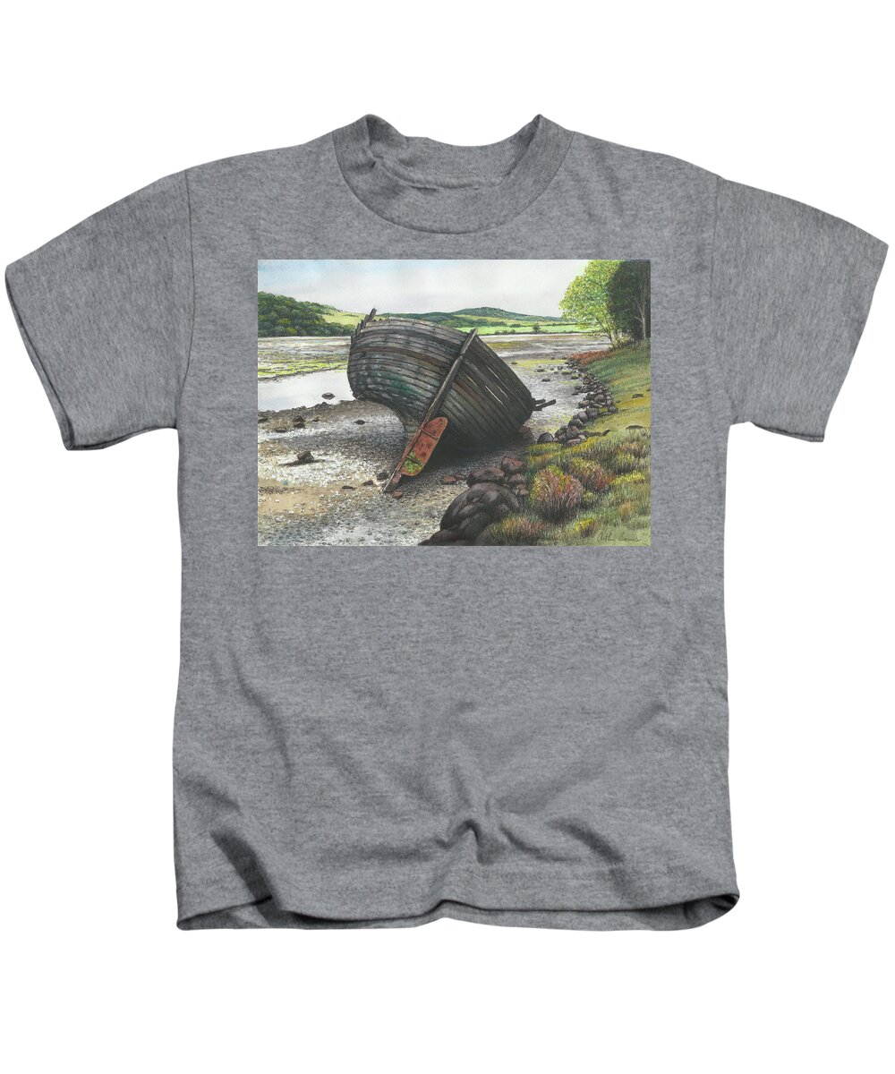 Wales Kids T-Shirt featuring the painting Low Tide by Arthur Barnes