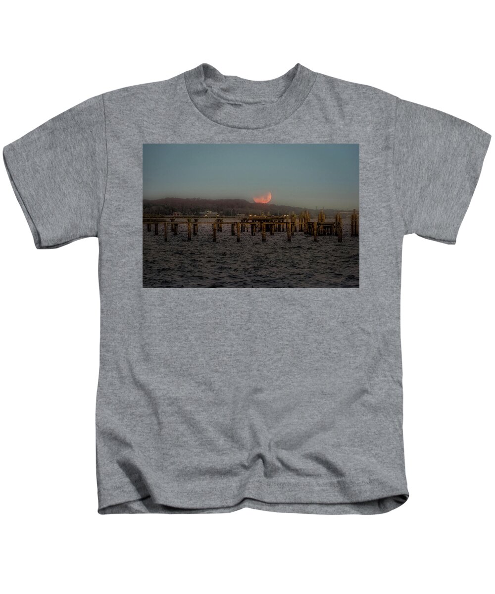 Blue Moon Kids T-Shirt featuring the photograph Lunar Eclispe by Norman Peay