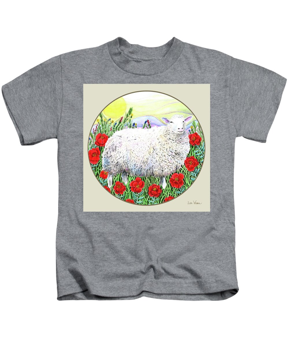 Sheep Kids T-Shirt featuring the painting Mammals Button by Lise Winne