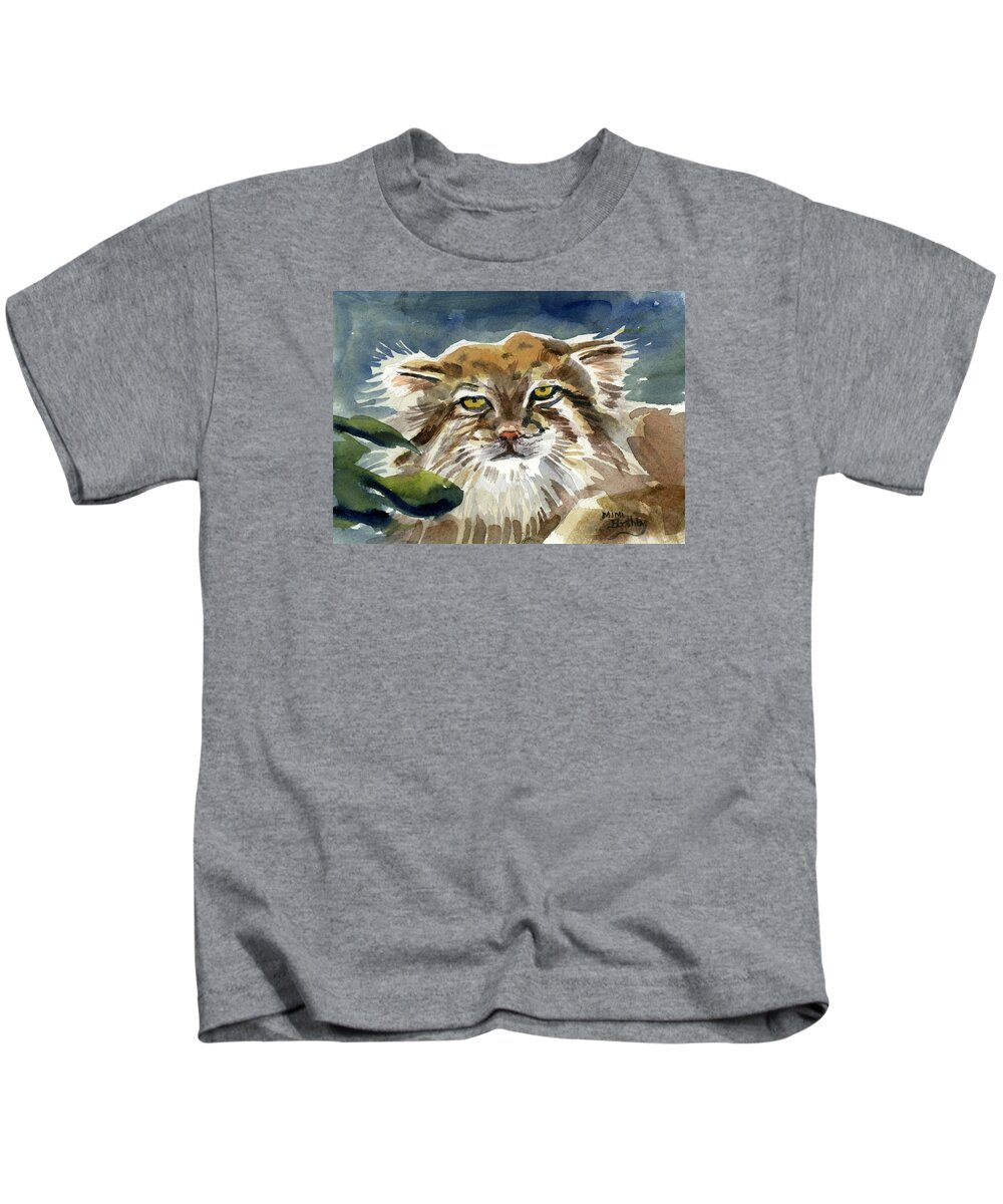 Manul Kids T-Shirt featuring the painting Manul by Mimi Boothby