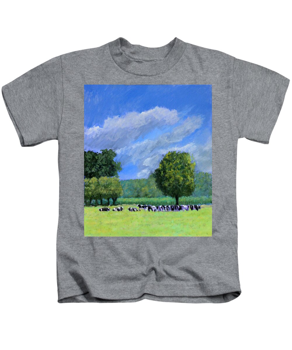 Cow Paintings Kids T-Shirt featuring the painting Mapleview Farms by David Zimmerman