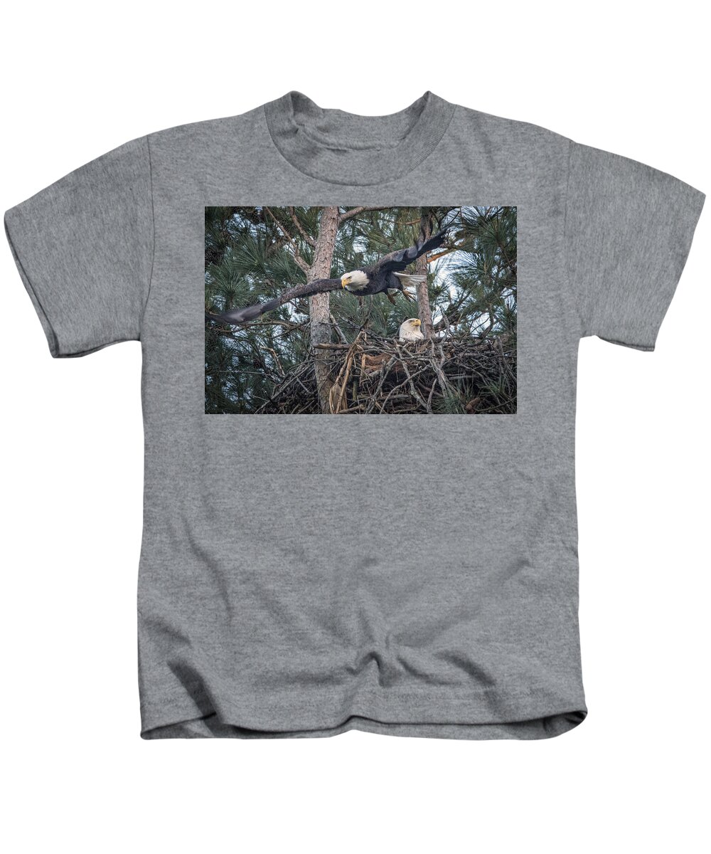 Animals Kids T-Shirt featuring the photograph March 25 2016 Gilbertsville Ky Eagle Flight by Jim Pearson